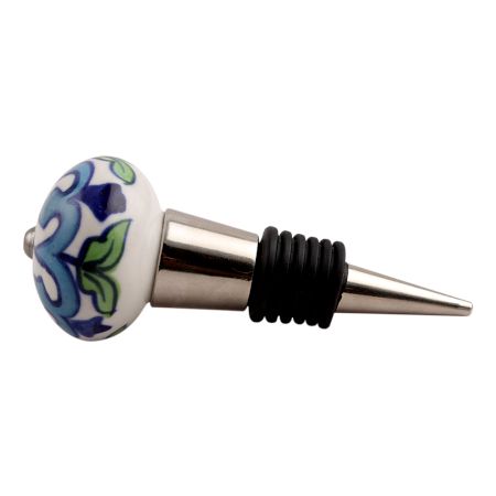 Blue Flower Ceramic Wine Stopper (Pack Of One Piece)